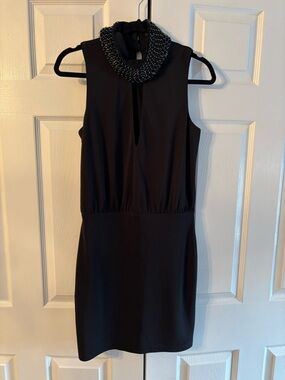Sheri Bodell Black Sleeveless Beaded Collar Mini Dress